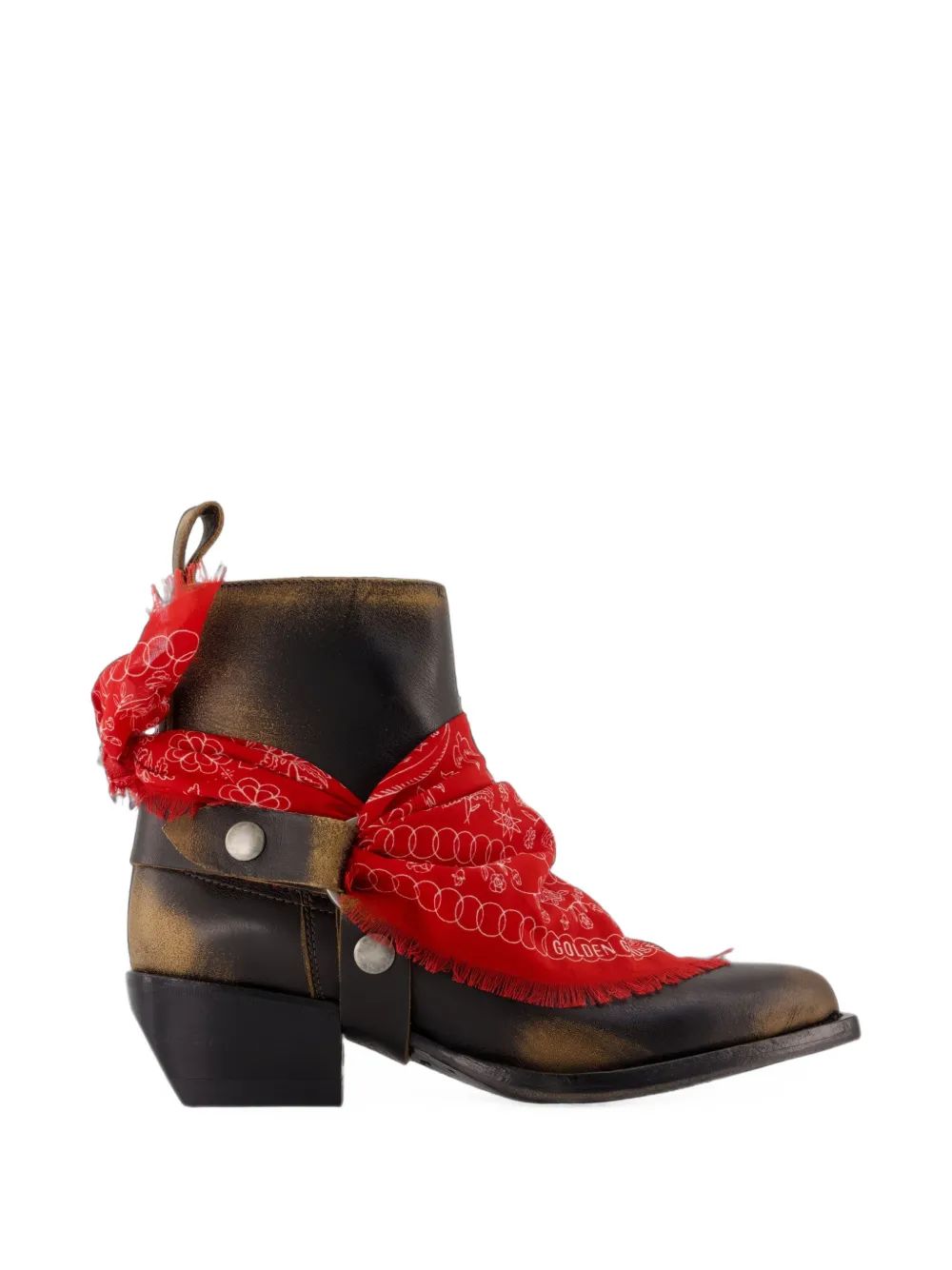 Golden Goose Debbie boots in black leather with removable buckle and bandana Bruin