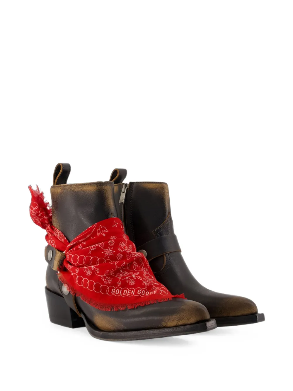 Golden Goose Debbie boots in black leather with removable buckle and bandana Bruin