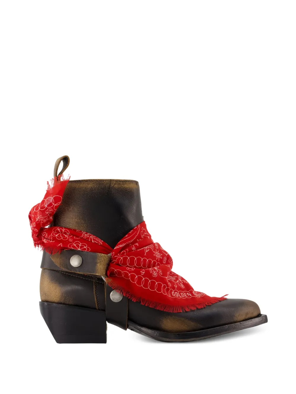 Golden Goose Debbie boots in black leather with removable buckle and bandana
