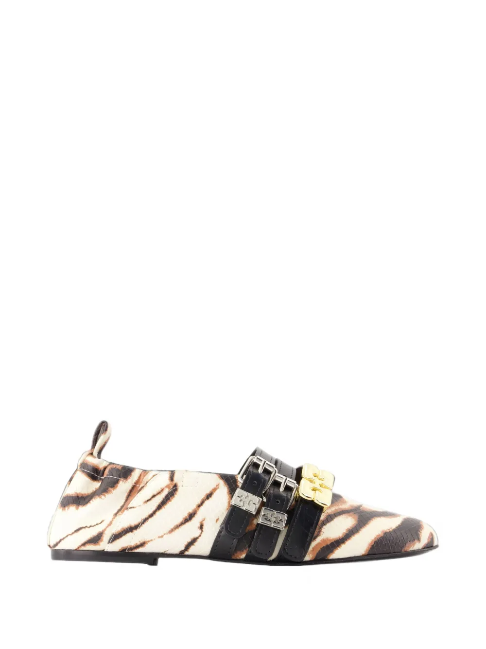 GANNI Sue Triple tiger-print ballet flats - Toni neutri