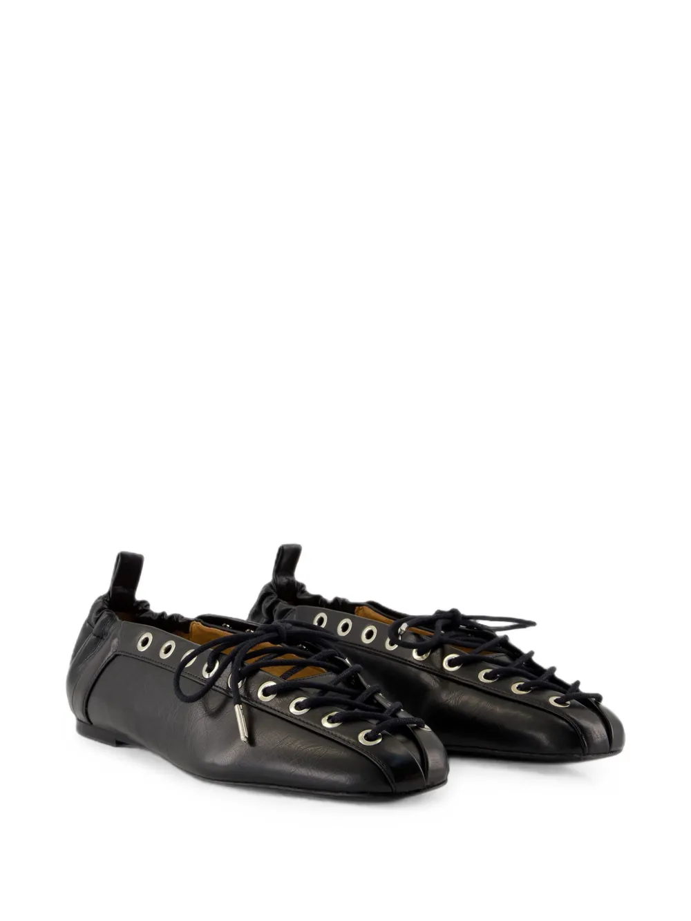 GANNI eyelet-embellished lace-up ballet flats Zwart