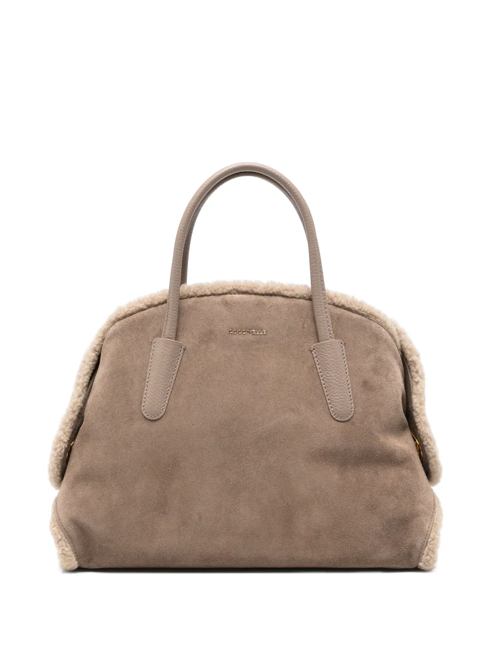 Coccinelle shearling-trim suede shoulder bag - Marrone