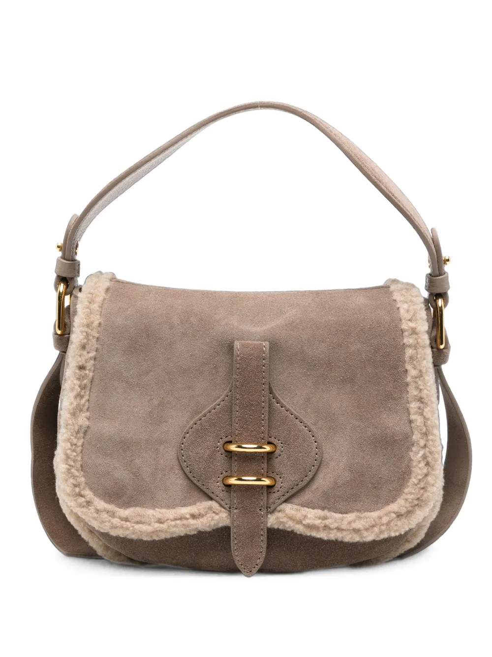 Coccinelle Borsa a spalla con finiture in shearling - Grigio