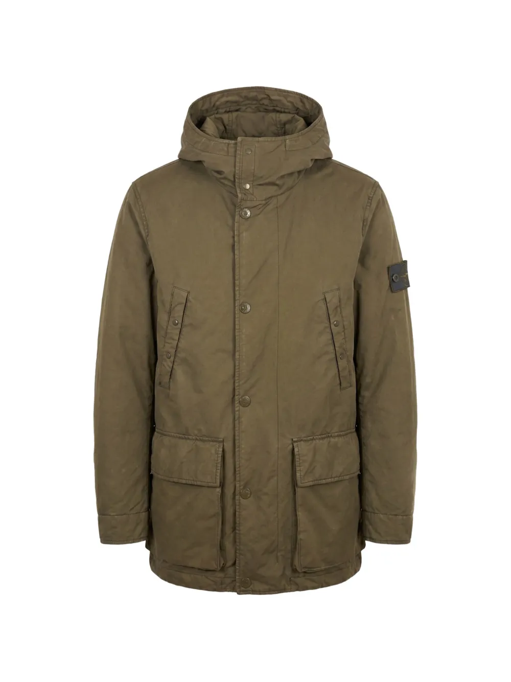 Stone Island logo-patch hooded coat - Verde
