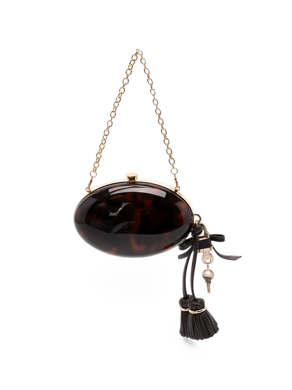 Self-Portrait tortoiseshell-effect tassel-detail clutch bag - Marrone