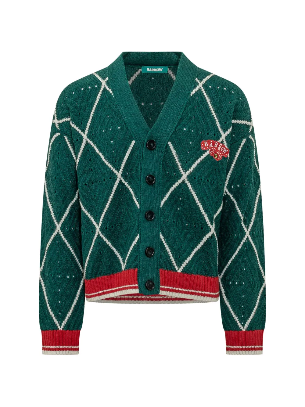 BARROW argyle-knit logo-patch cardigan - Green