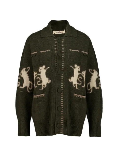 Baziszt mice-intarsia buttoned cardigan
