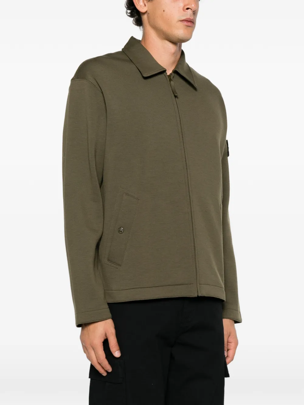 Stone Island logo-patch zip-up sweater Groen