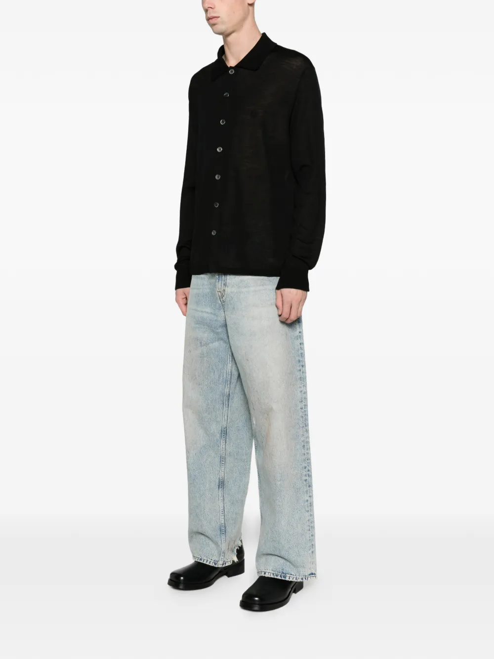 OUR LEGACY fall cardigan black superfine merino Blauw