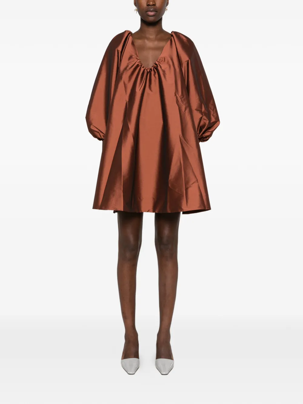 Bernadette George mini-jurk met pofmouwen Bruin