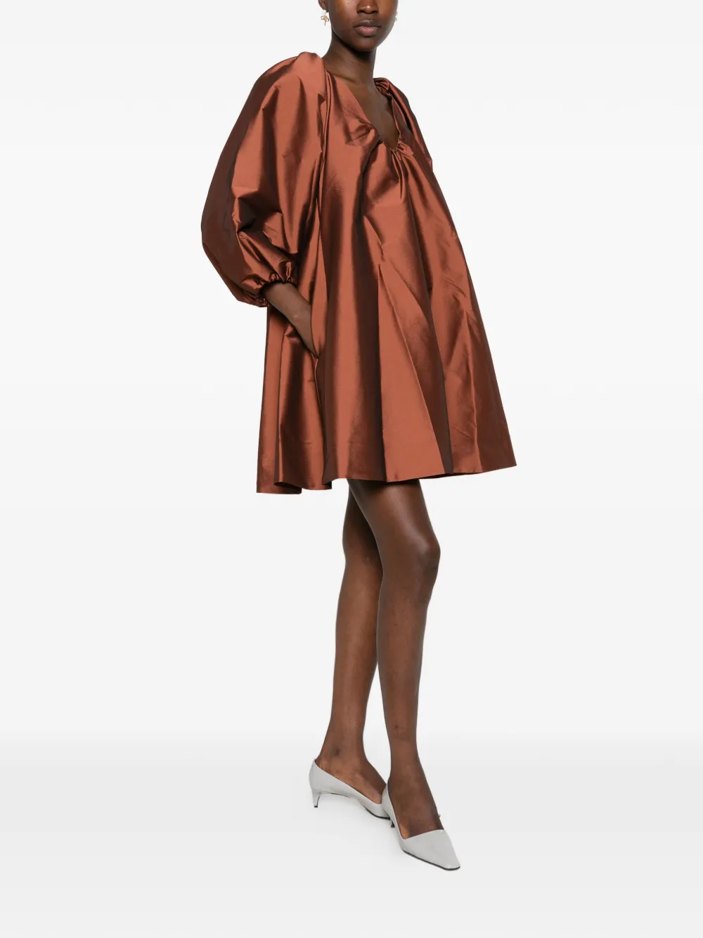 Bernadette George mini-jurk met pofmouwen Bruin