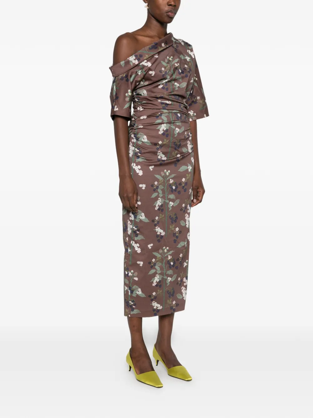 Bernadette Bowery midi-jurk met bloemen-print Bruin