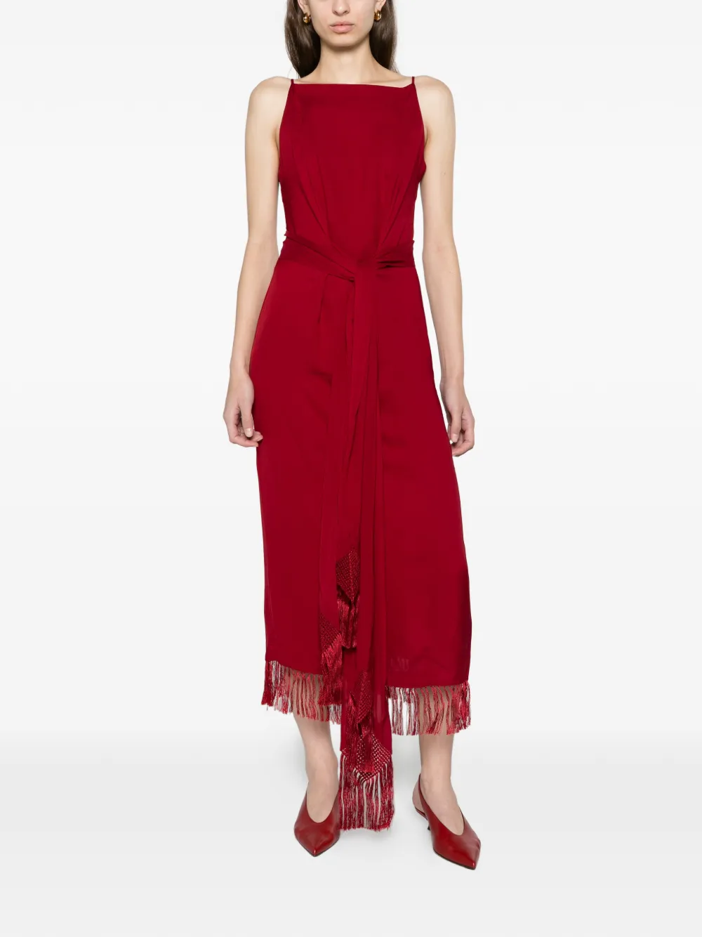 Polo Ralph Lauren column fringe dress Rood
