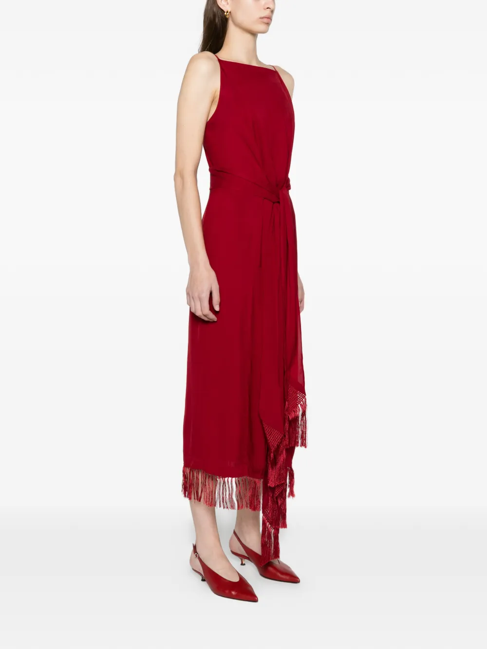 Polo Ralph Lauren column fringe dress Rood