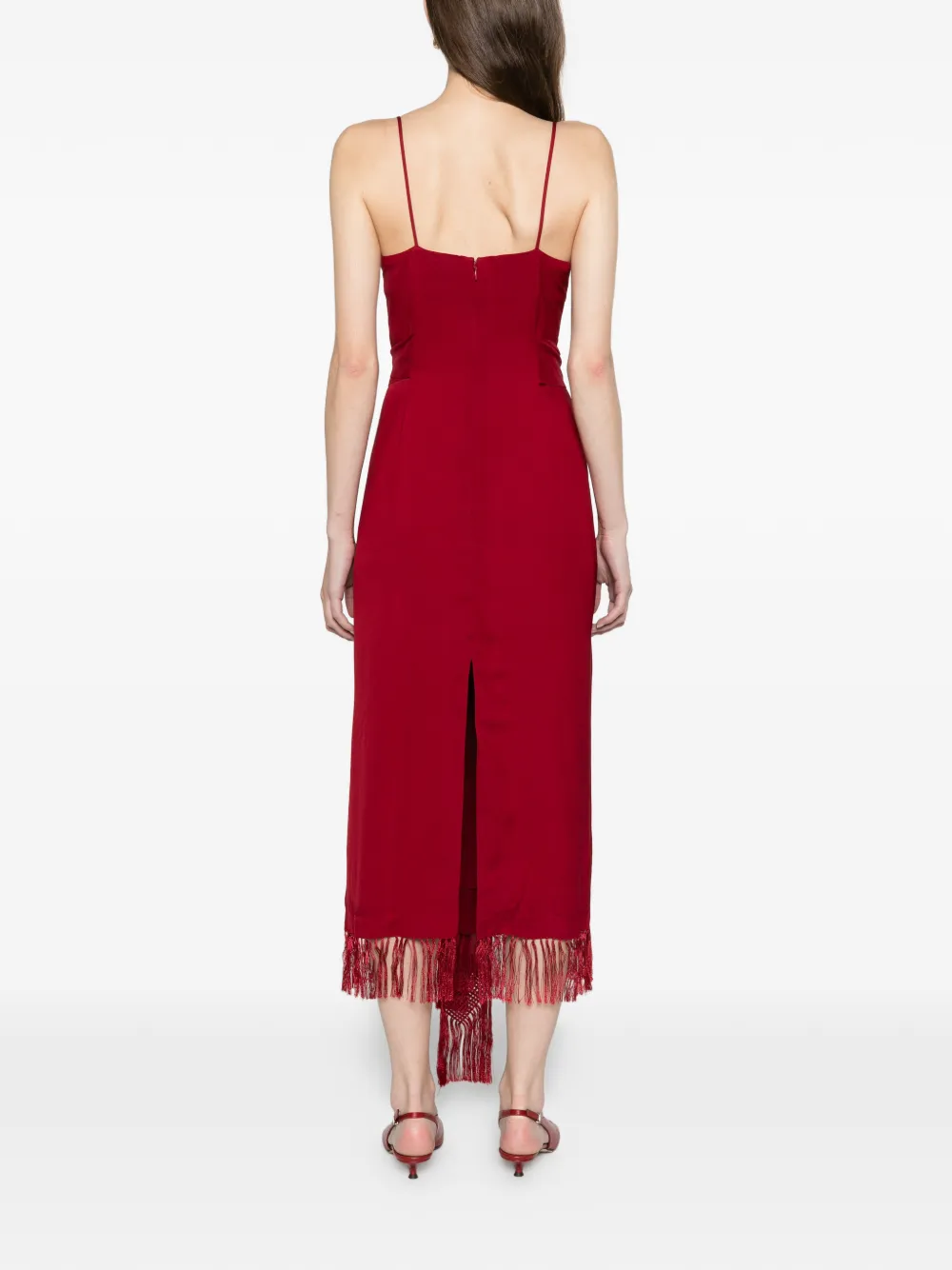 Polo Ralph Lauren column fringe dress Rood