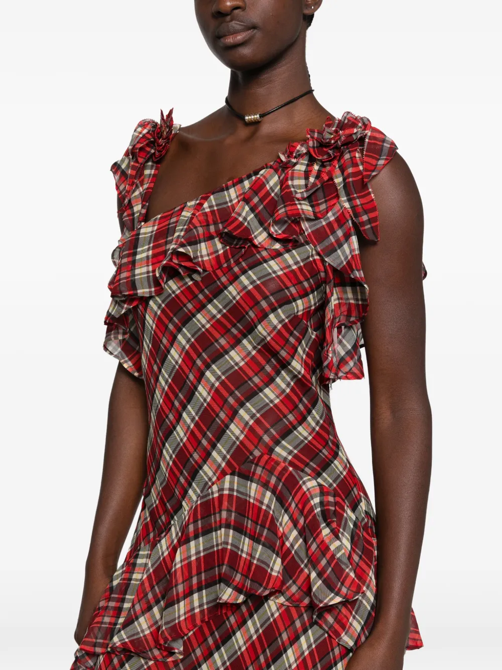 DÔEN Fernanda Ruffled Plaid Maxi Dress in Red, view 5
