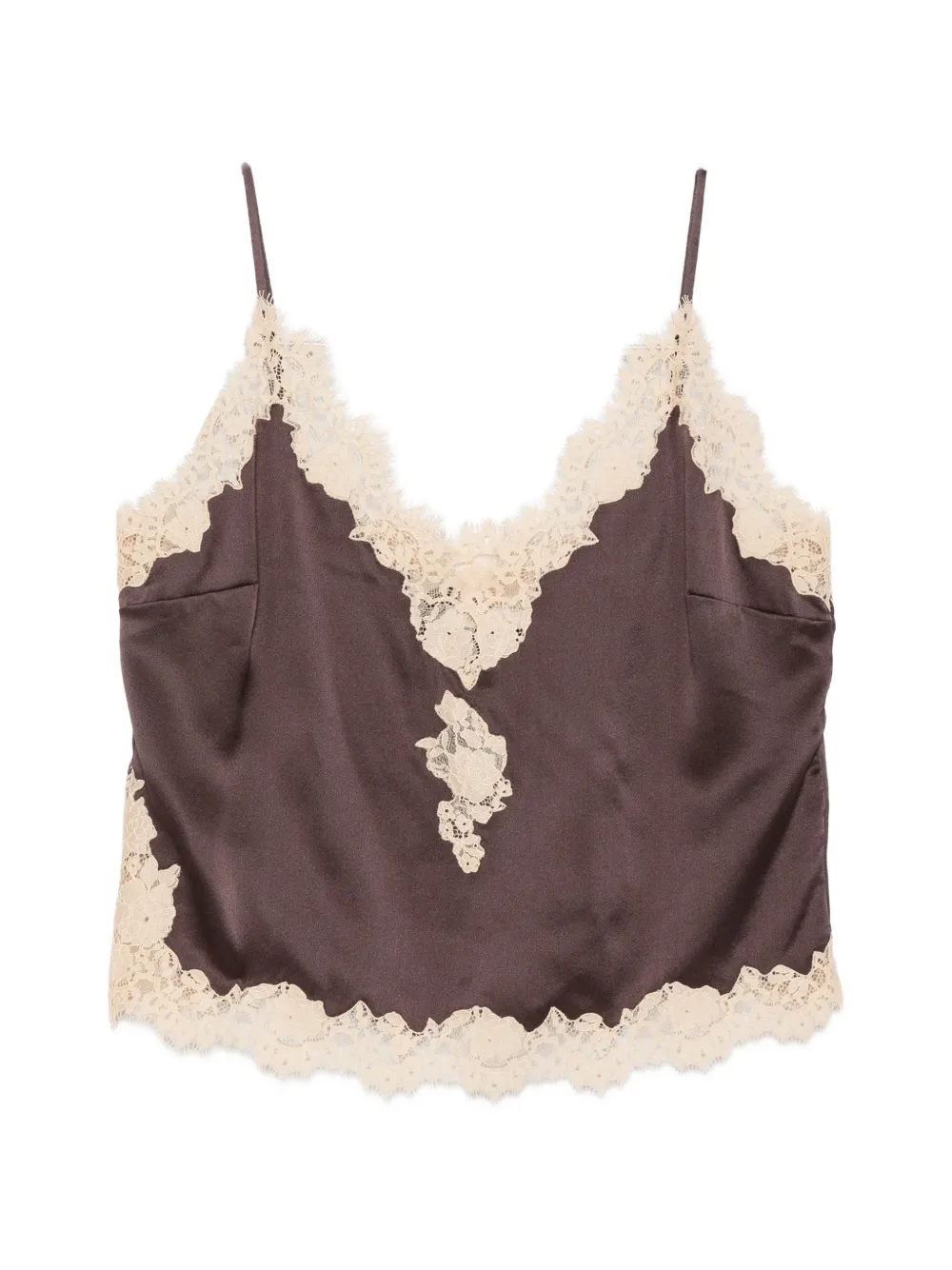 DÔEN Kira lace-trim top - Marron