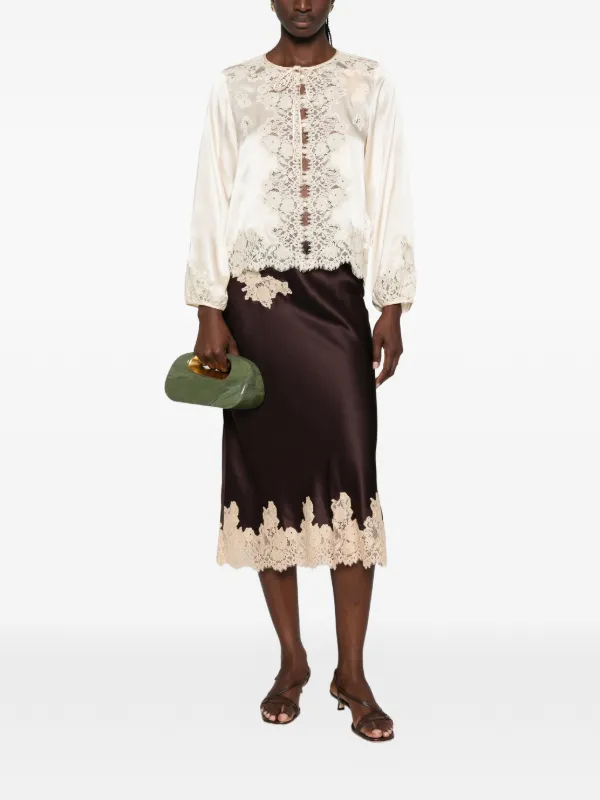 Dôen Elowette Lace-trim Midi Skirt in Brown