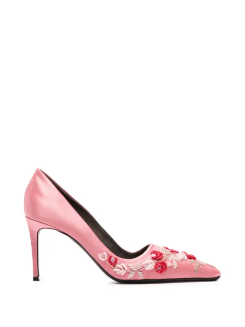 Bernadette classic satin high-heel pumps rose-embroidered 