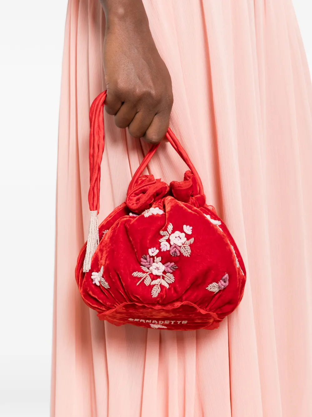 Bernadette Round Embroidered Bucket Bag, view 2