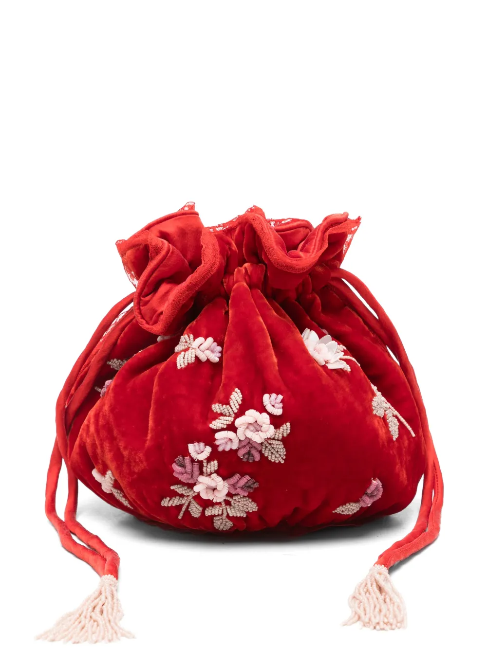 Bernadette Round embroidered bucket bag - Rosso