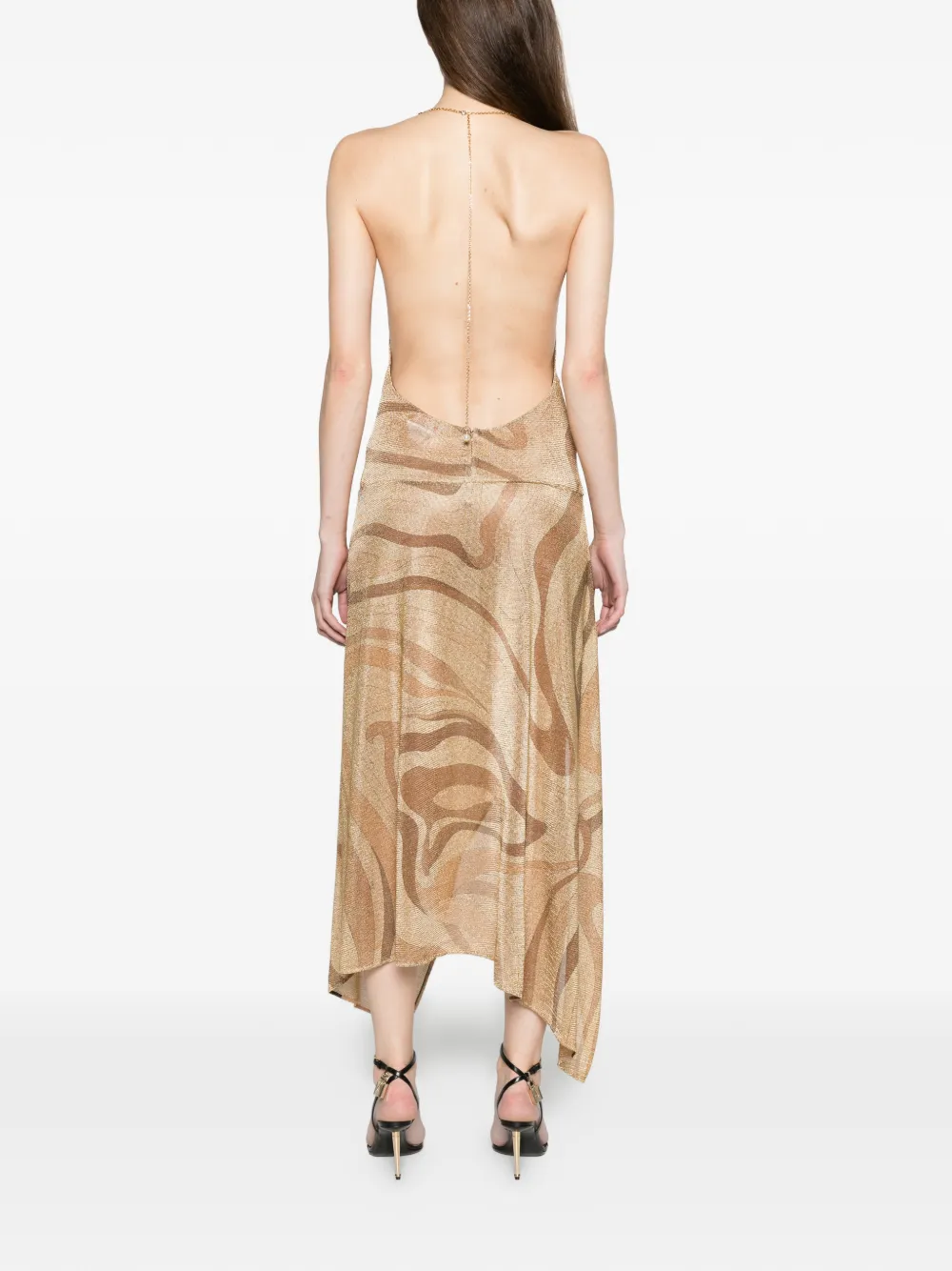 PUCCI Marmo-print voile gold dress Goud