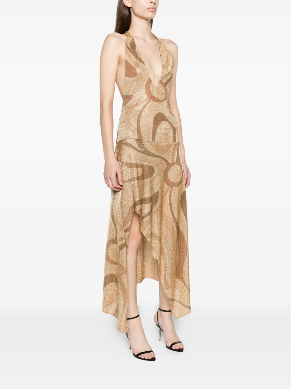 PUCCI Marmo-print voile gold dress Goud