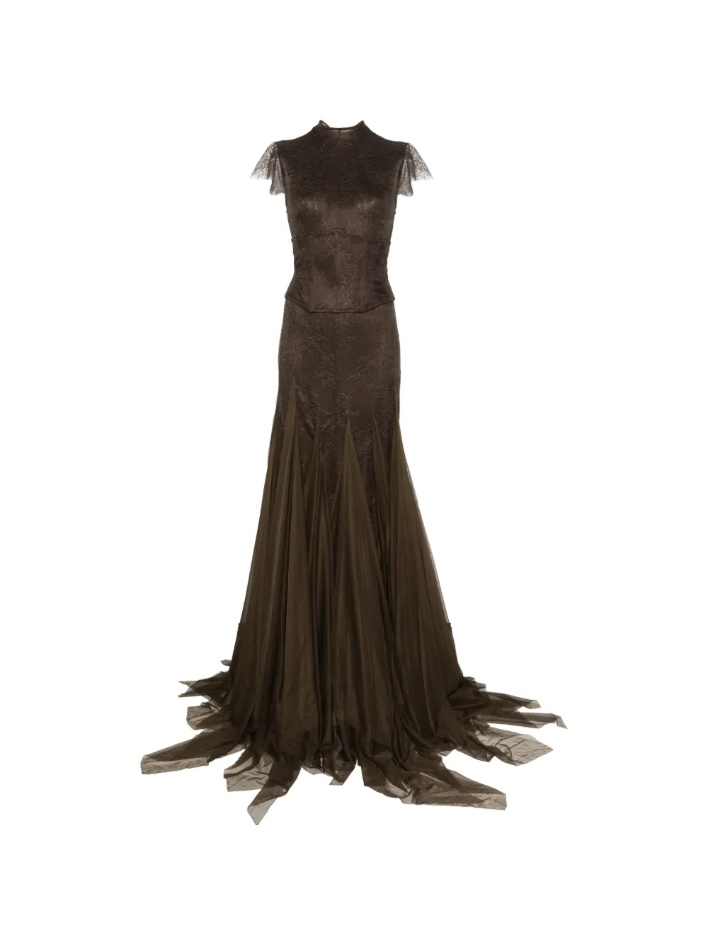 De La Vali Zephyra maxi dress in chocolate brown fine lace - Marrone