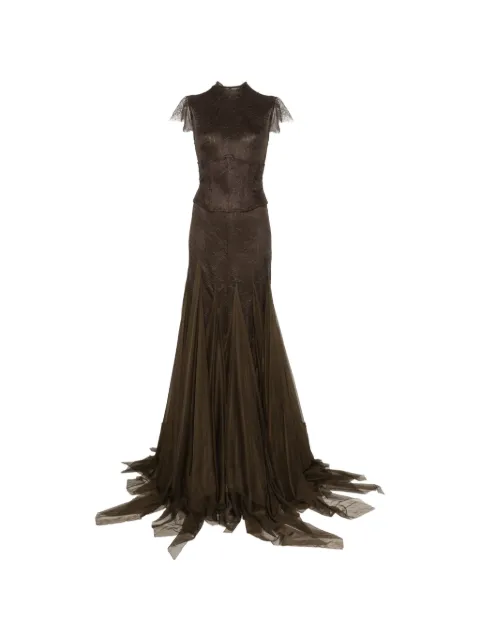 De La Vali Zephyra maxi dress in chocolate brown fine lace