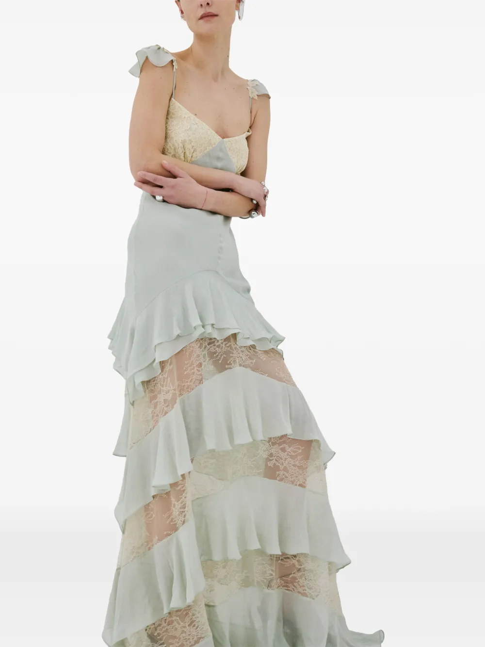 De La Vali Auralite lace ruffled maxi dress - Vert De La Vali Auralite lace ruffled maxi dress - Vert