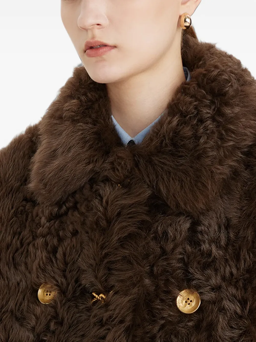 Ports 1961 Jas met dubbele rij knopen en lammy textuur Bruin