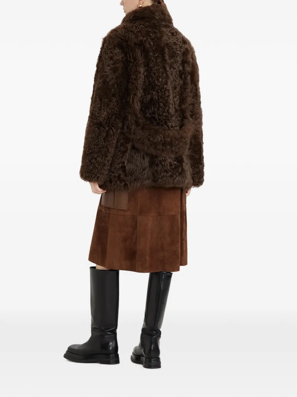 Ports 1961 Jas met dubbele rij knopen en lammy textuur Bruin