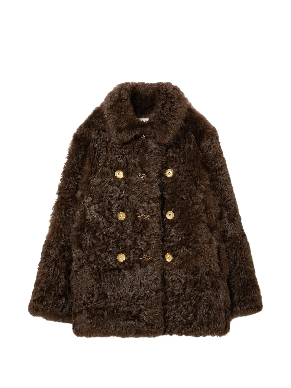 Ports 1961 double-breasted shearling-texture coat - Braun