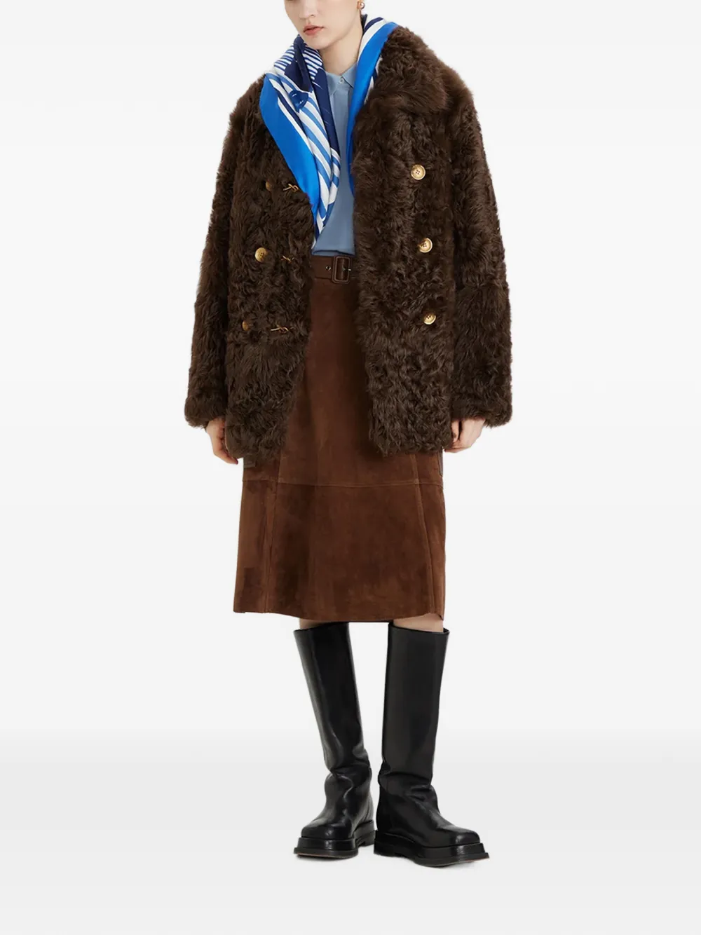 Ports 1961 Jas met dubbele rij knopen en lammy textuur Bruin