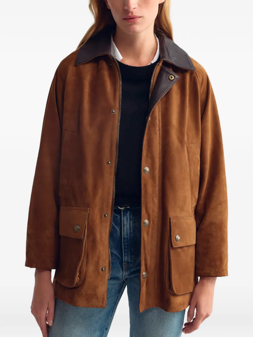Nili Lotan contrast-collar suede jacket - Braun