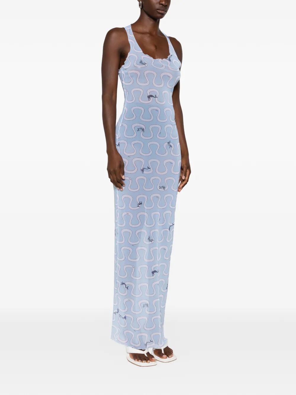PUCCI Maxi-jurk met diepe ronde hals en grafische print Blauw