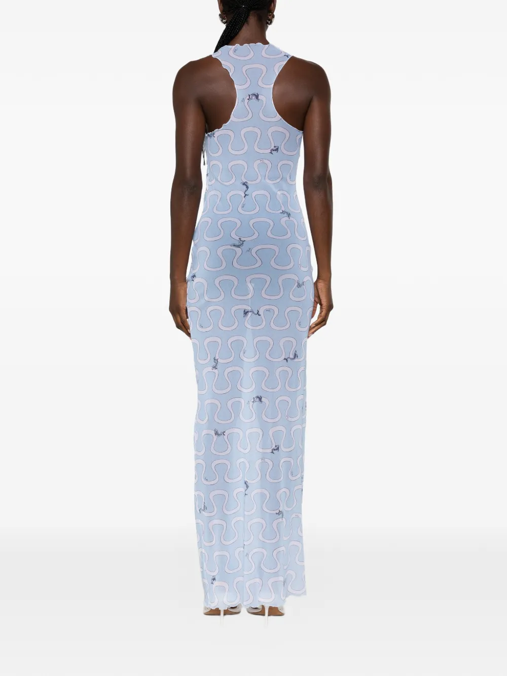 PUCCI Maxi-jurk met diepe ronde hals en grafische print Blauw