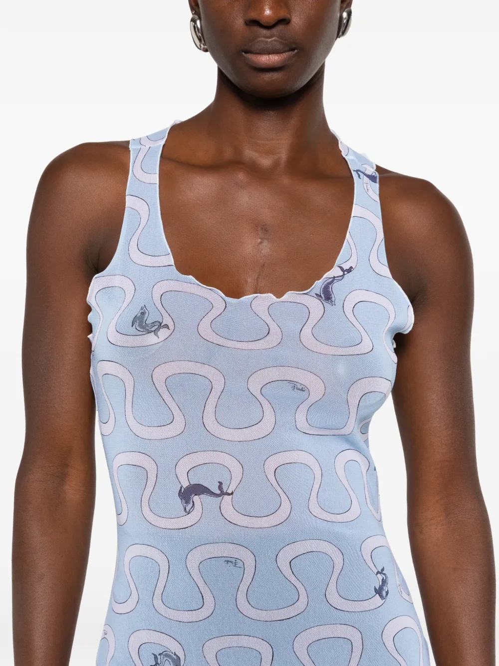 PUCCI Maxi-jurk met diepe ronde hals en grafische print Blauw