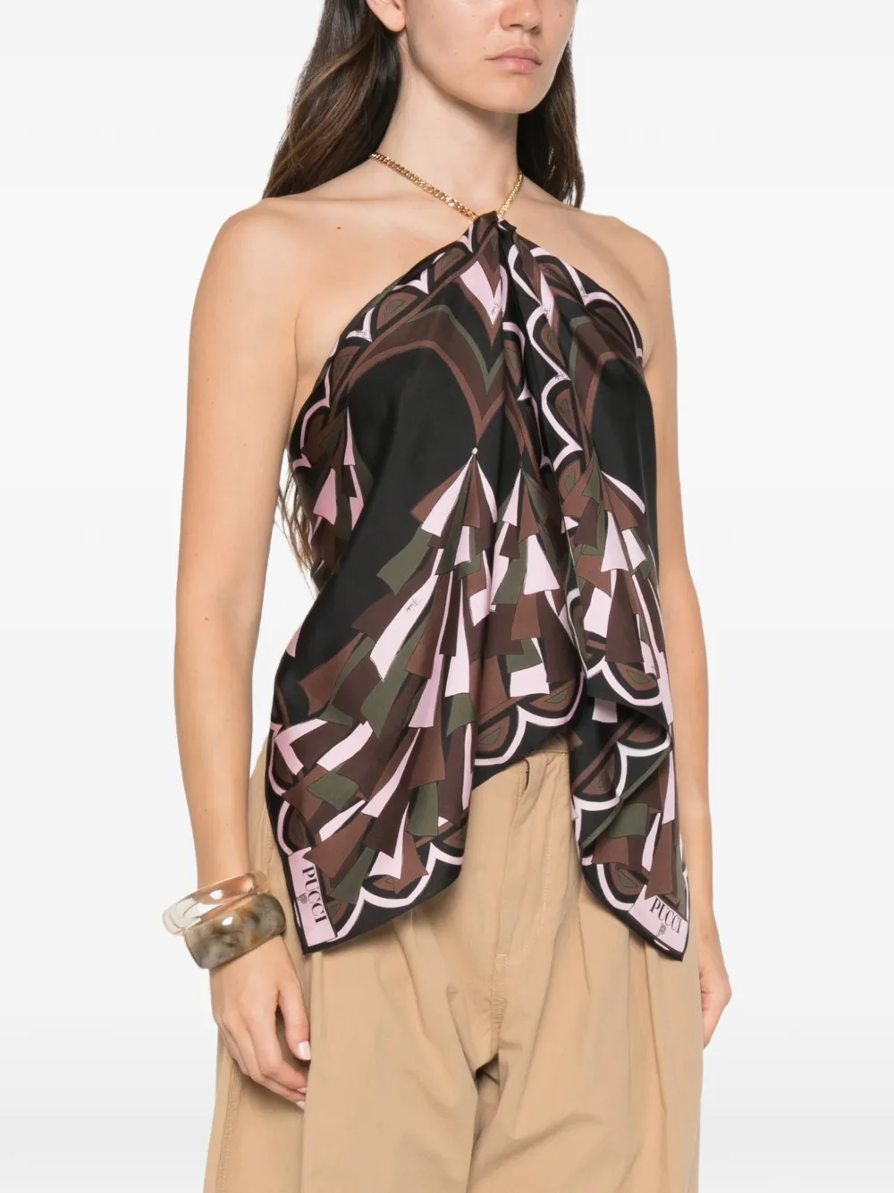PUCCI Haltertop met Baiadera-print en schakelketting Zwart