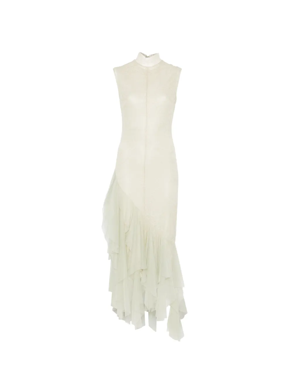 De La Vali Morwen midi dress in stone beige & sage green fine lace