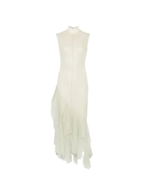 De La Vali Morwen midi dress in stone beige & sage green fine lace