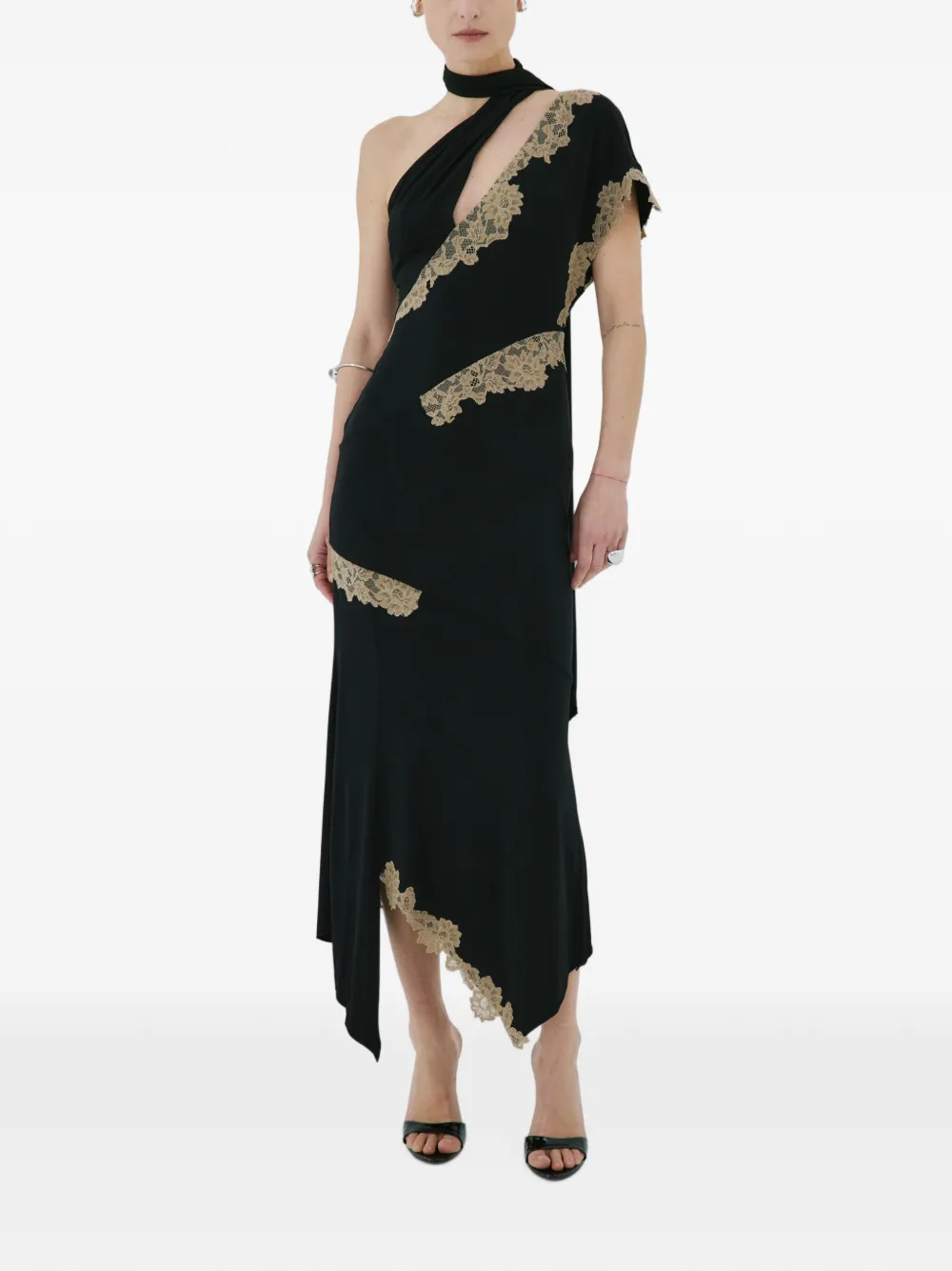 De La Vali Fenella lace-trim midi dress - Noir De La Vali Fenella lace-trim midi dress - Noir