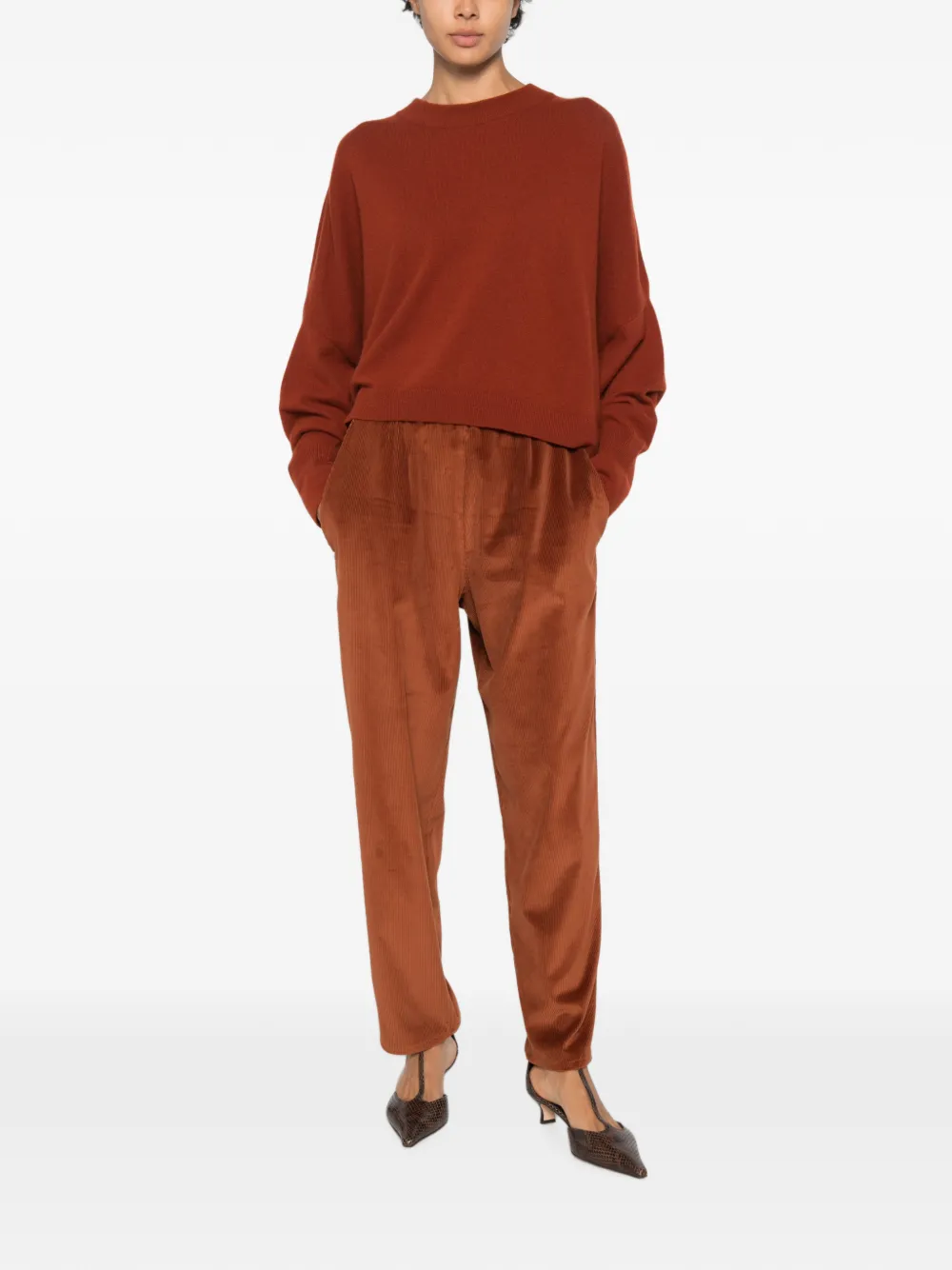 Dusan Broek met elastische taille en ribfluwelen effect Bruin