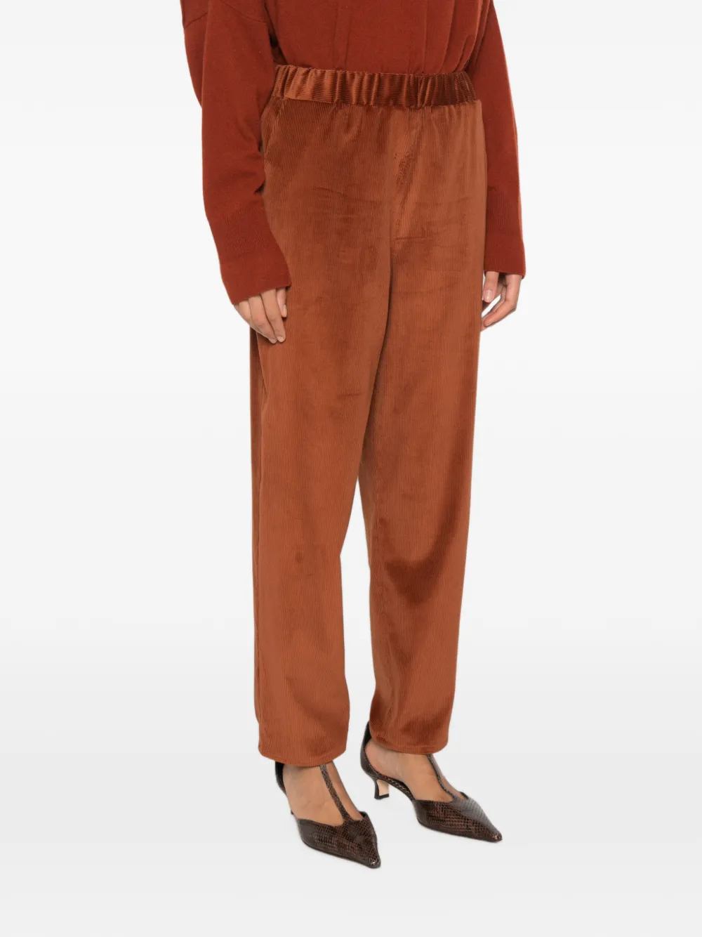 Dusan Broek met elastische taille en ribfluwelen effect Bruin