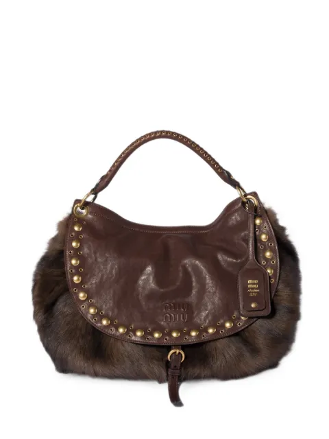 Miu Miu Rendez-vous shearling and nappa leather bag with studs