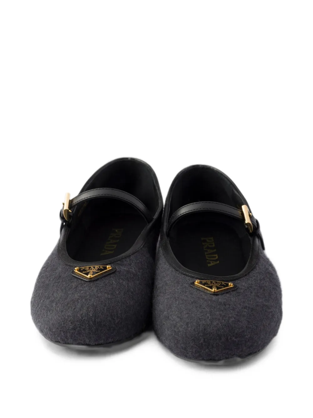 Prada buckle-strap cashmere ballet flats Grijs