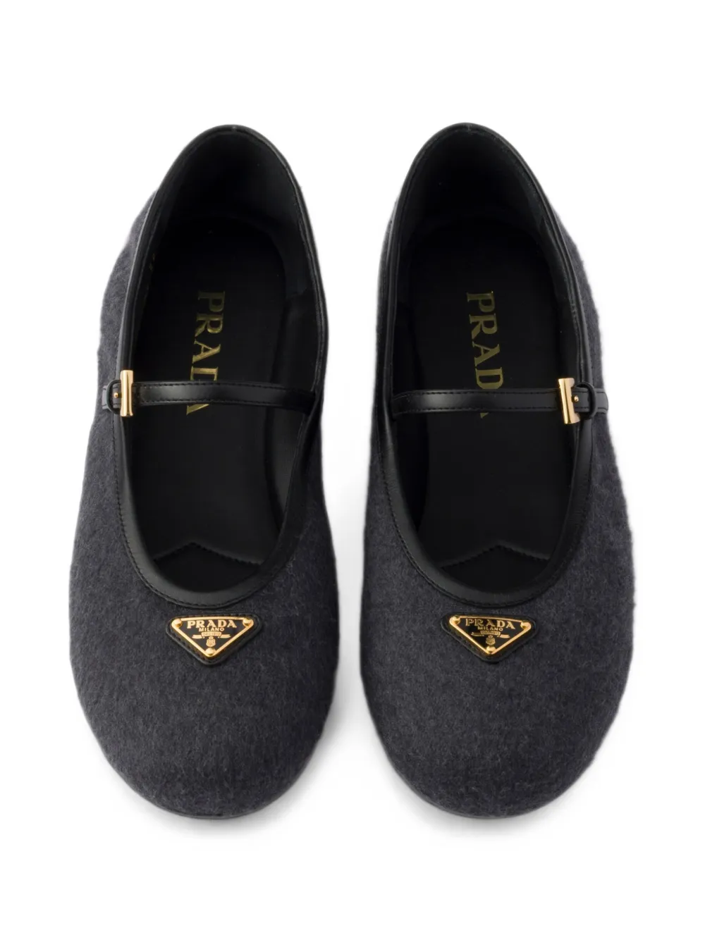 Prada buckle-strap cashmere ballet flats Grijs