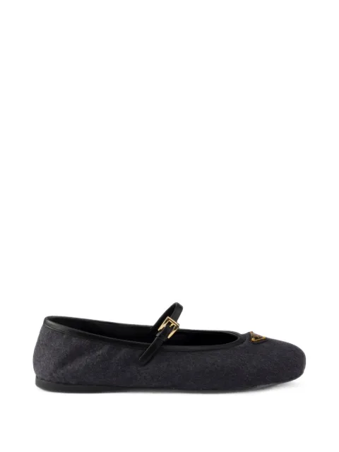 Prada buckle-strap cashmere ballet flats