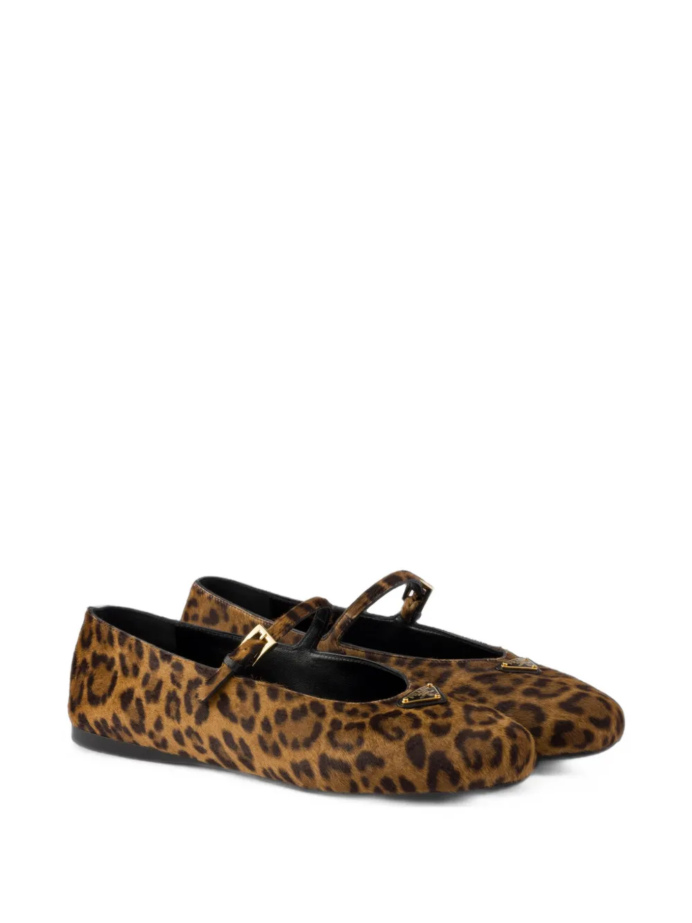 Prada Leren ballerina's met print Bruin