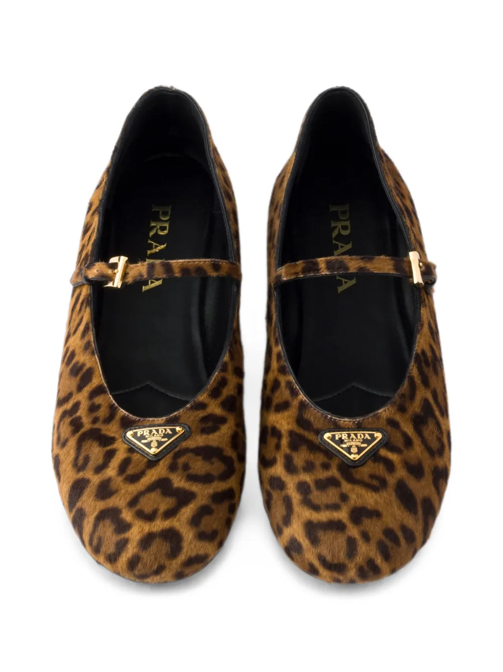 Prada Leren ballerina's met print Bruin